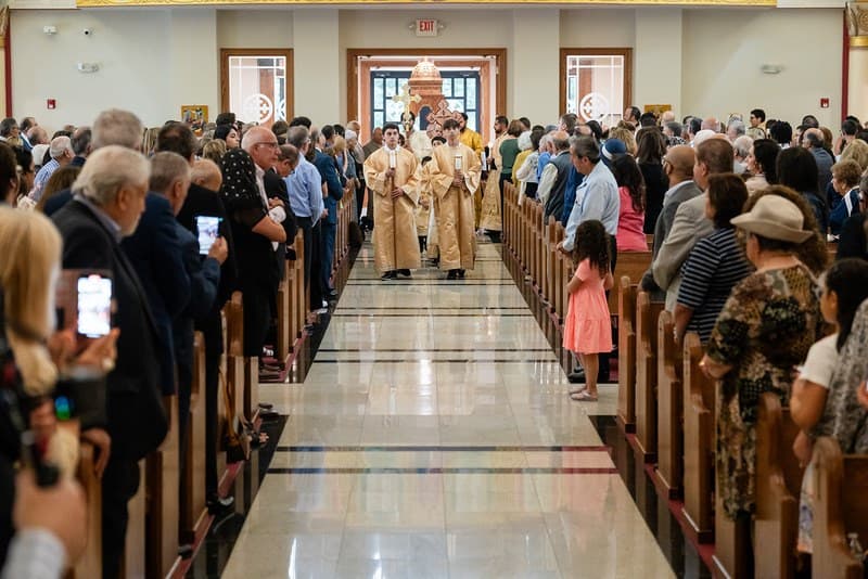 The congregation gathered for worship at the Basilica of St. Mary